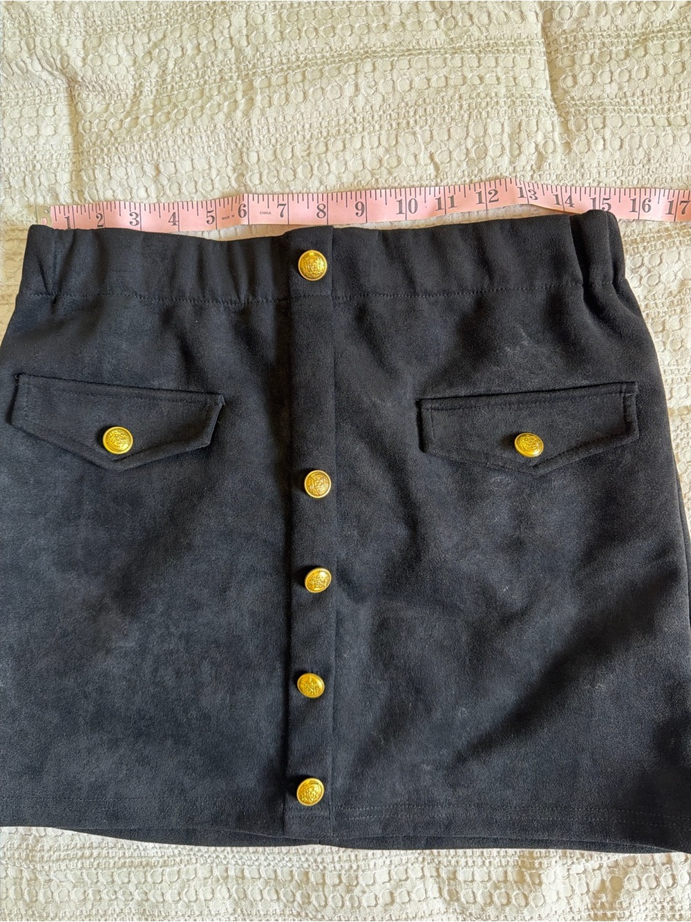 Black Women’s Mini Suede Skirt with Gold Buttons